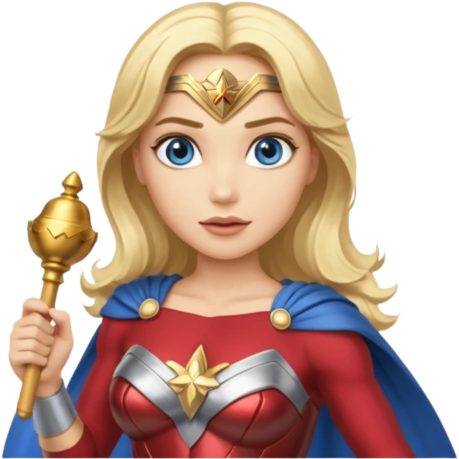 Blonde blue eyes Wonder Woman holding bell and baton emoji