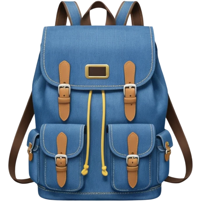 blue denim backpack with a flap top and one small buckle straps attached only on the flap, not connected to the front panel. No front pockets or vertical straps below the flap. Clean and minimal design with two side pockets. 



 emoji