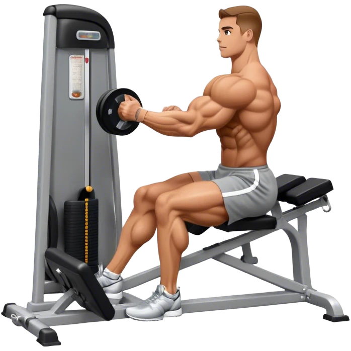 side-view bodybuilder seated weighted calf-raise machine lower leg exercise emoji
