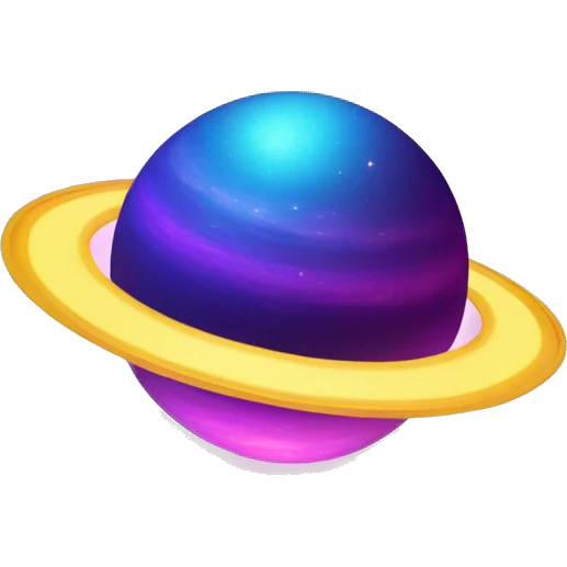 sparkly glittery blue purple and pink gradient planet with a yellow cheesy saturn ring emoji