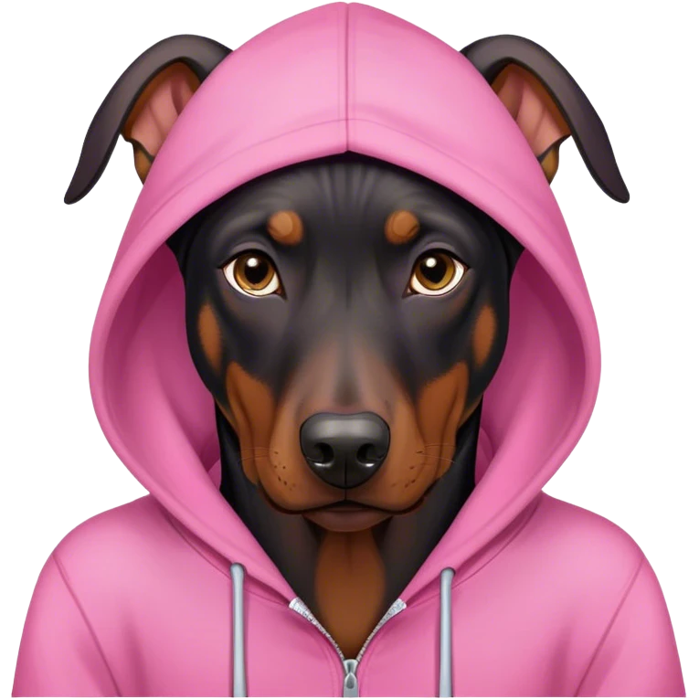 A doberman in a pink hoodie emoji