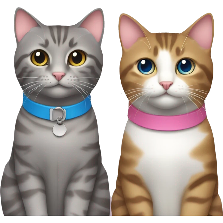 Grey tabby cat with blue collar and brown tabby cat with pink collar  emoji