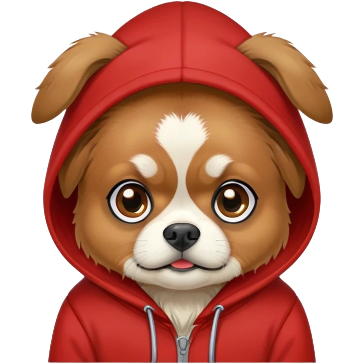 Brown Tibetan Spaniel dog wearing a red hoodie emoji