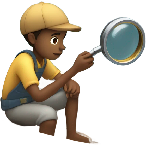 A boy examines a boat under a magnifying glass emoji