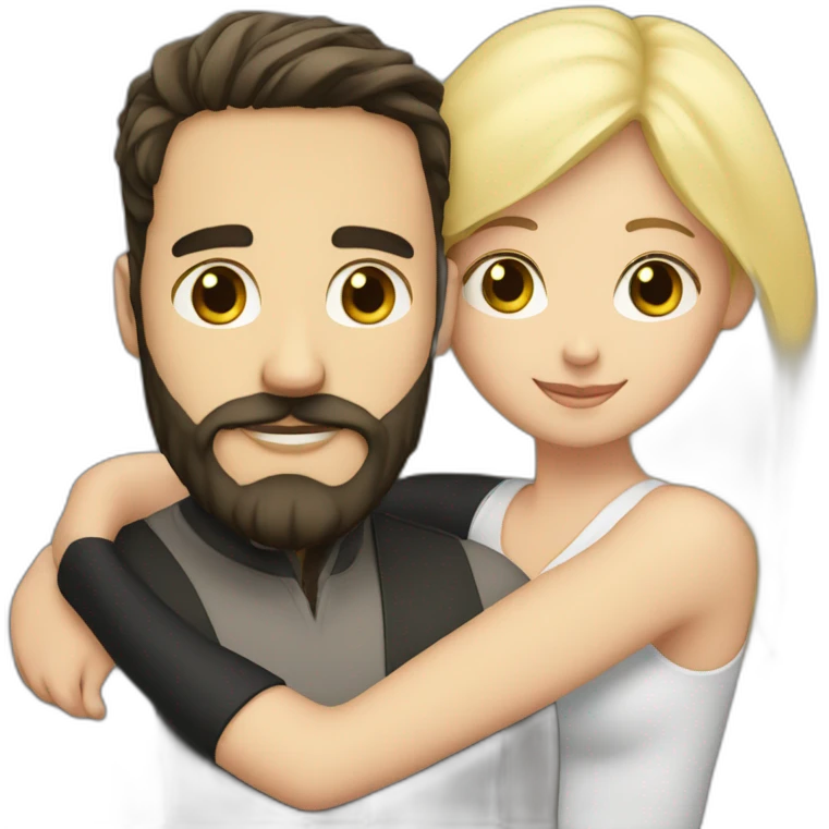 A white male with black hair and beard hugging a blond white female emoji