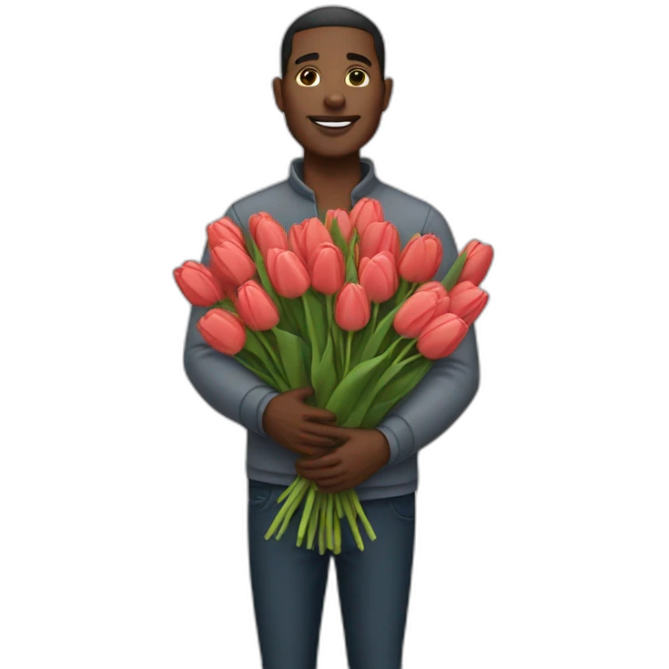 Black man holding Bouquet of tulips emoji