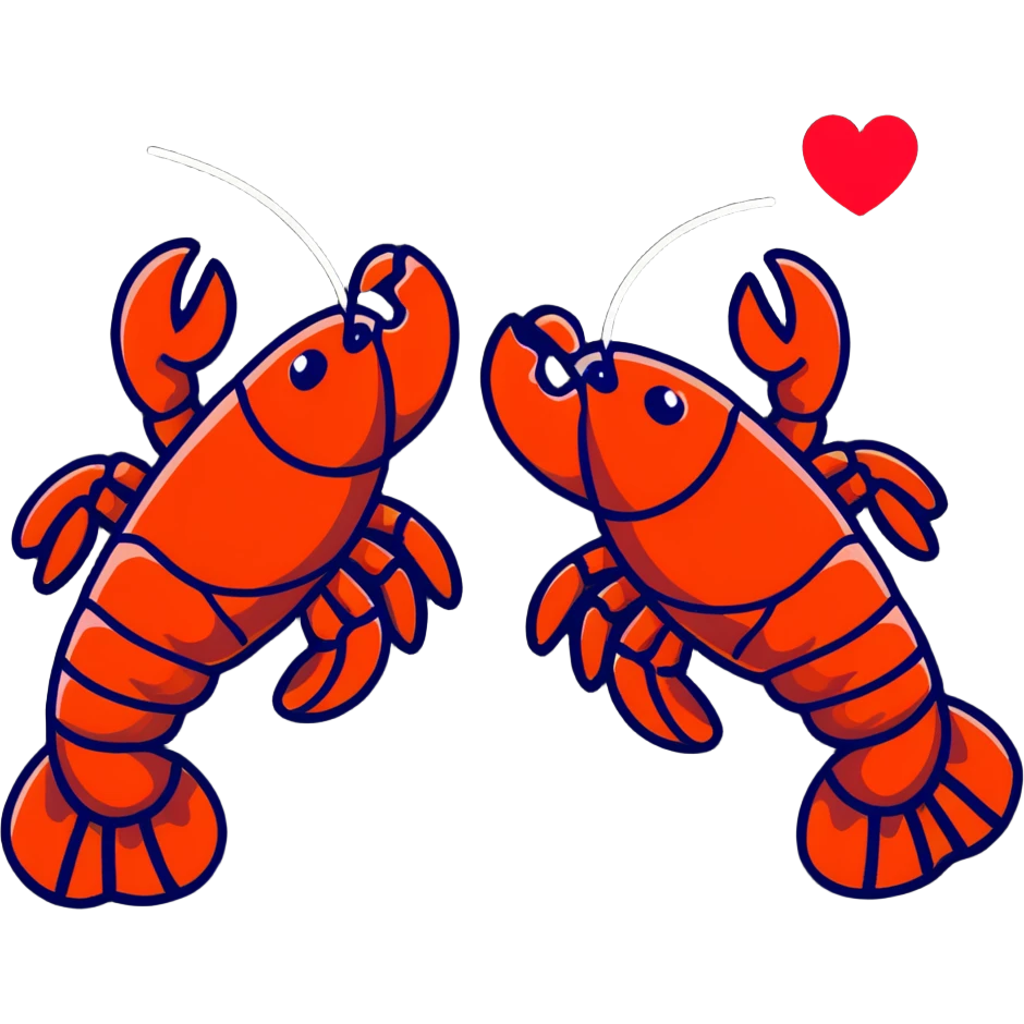 two lobsters in love with hearts between them emoji