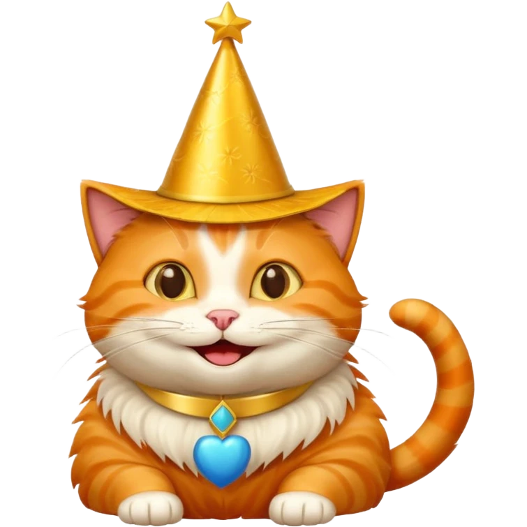 happy cat with a massive gold birthday hat emoji
