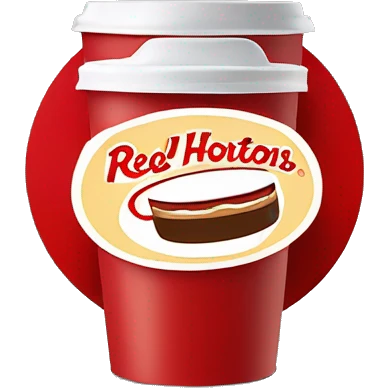 “Red Tim Hortons coffee cup with large white ‘Tim Hortons’ logo in script, black plastic lid, and a simple, clean design.” emoji