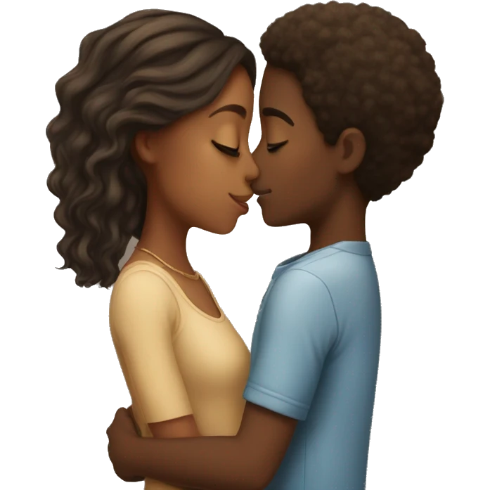 An African-American boy kissing a soft girl with brown hair emoji