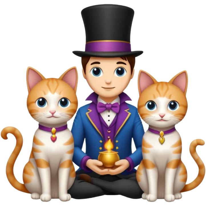 magician couple and their pet cat emoji