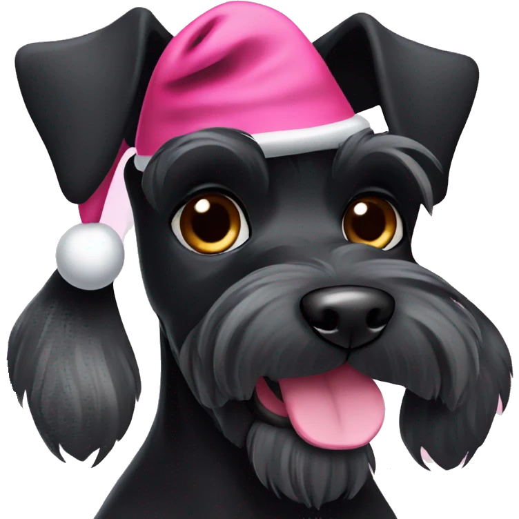 Black schnauzer with pink Christmas hat emoji