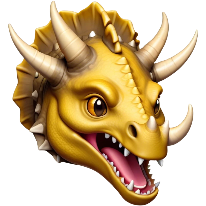Cinematic Comical Triceratops Portrait Emoji, Head tilted dramatically with an exaggeratedly shocked expression, featuring a stout, armored body with three comically exaggerated horns and a frilled head, wide, comically expressive eyes full of playful disbelief, Simplified yet hilariously expressive features, highly detailed, glowing with a slightly sassy prehistoric glow, high shine, dramatic yet playful, stylized with an air of cheeky dinosaur mischief, soft glowing outline, capturing the essence of a meme-worthy Triceratops that looks ready to side-eye its way into viral fame! emoji