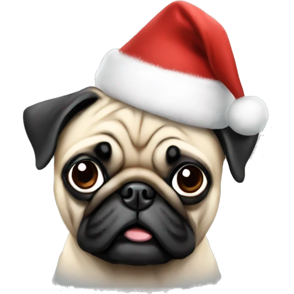 Pug wearing a Christmas hat emoji