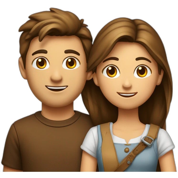 Garçon brun et fille châtain en couple emoji