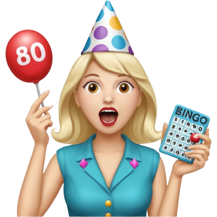 woman shouting bingo with bingo card emoji