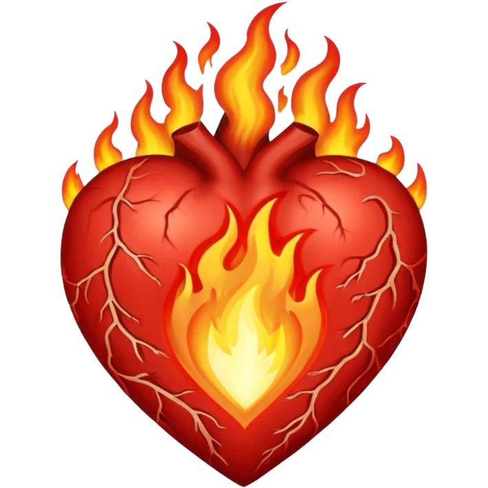 Heart on fire but not burning, flames shaped like veins emoji