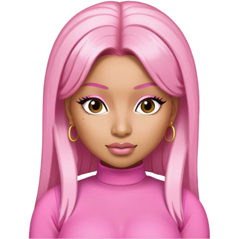 Nicki Minaj wearing a pink outfit with blonde and pink hair emoji