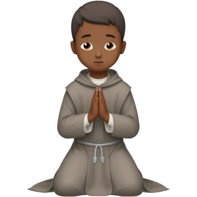 Un chico moreno con un hábito fransiscano gris ,y que el este de lado en forma de oración  emoji