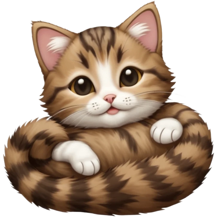 dark brown tabby and white kitten eyes closed whilst stretched out and  upside down emoji