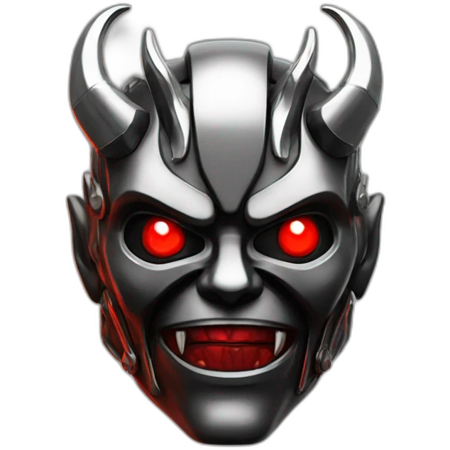 chrome demon with red lazer eyes and letter B on the face, 3d, portrait, black background emoji