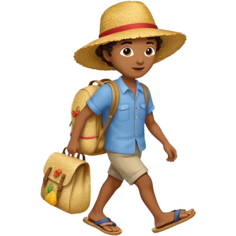 Créole réunionnais chapeau paille tong au pieds et sac a dos en rafffia emoji