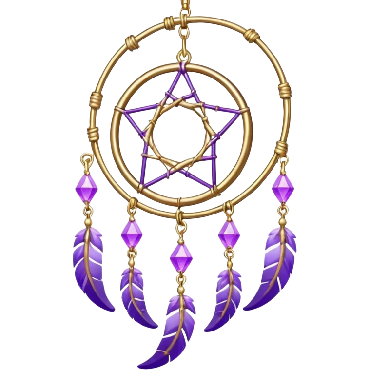 Aesthetic shiny sparkly violet crescent hanging from gold chain dreamcatcher-suncatcher hanging lilac crystals decoration  emoji