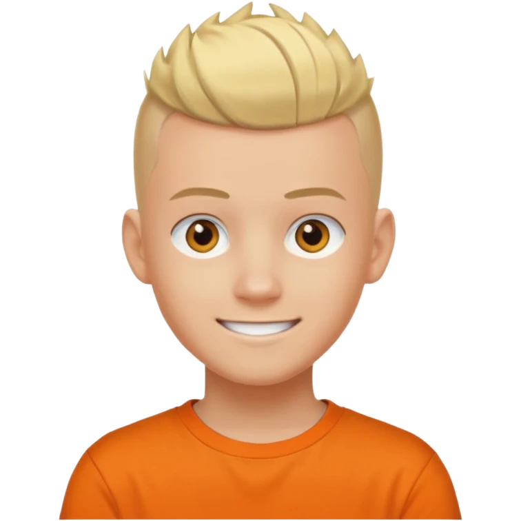 Blonde Buzzcut And Mohawk. Amber Eye. Orange Tshirt. White Sleeve. Teenage Boy emoji