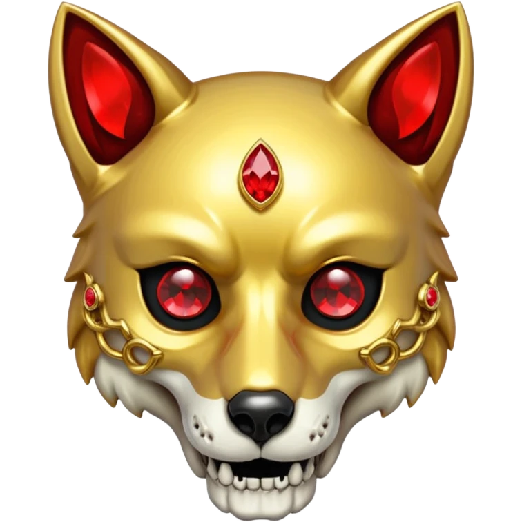 Shiny sparkly gold hollow wolf-skull with red gem stones emoji