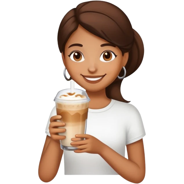Brown girl with ice latte coffee in glasse cup emoji