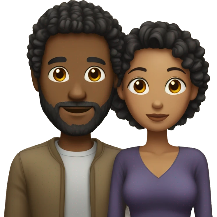 Couple black man with beard short hair and mixed race woman with curly black hair emoji