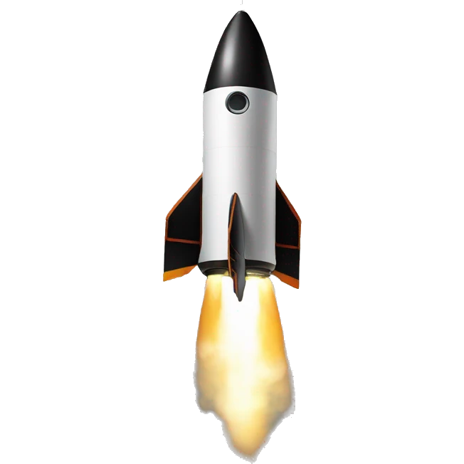 A black rocket that takes off, showing the symbol 0 emoji