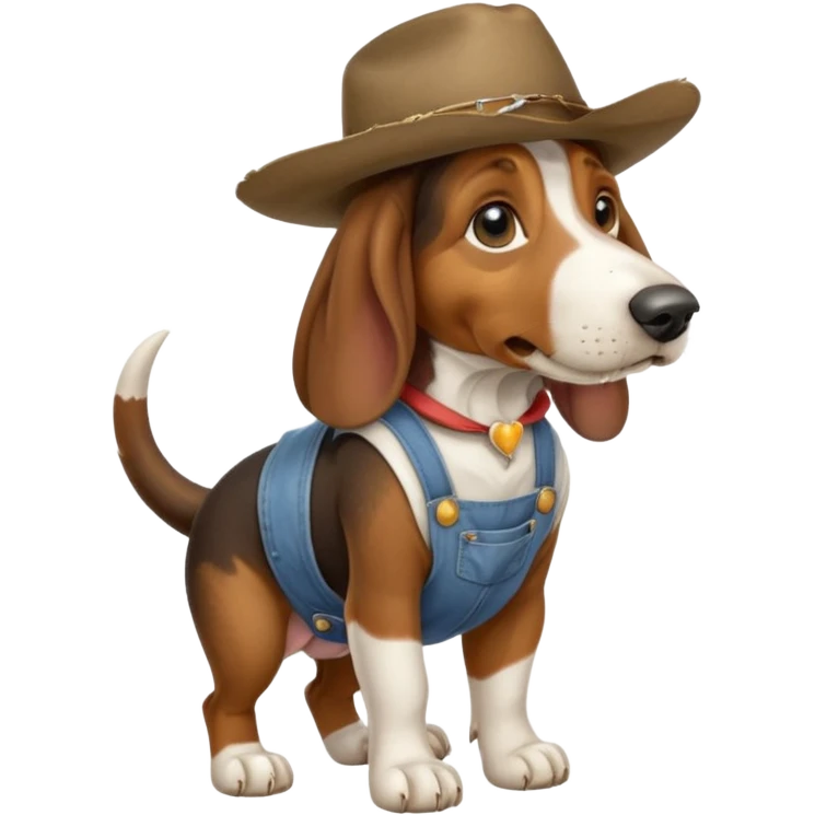 toothless hillbilly basset hound wearing a stetson and dungarees carrying moonshione emoji