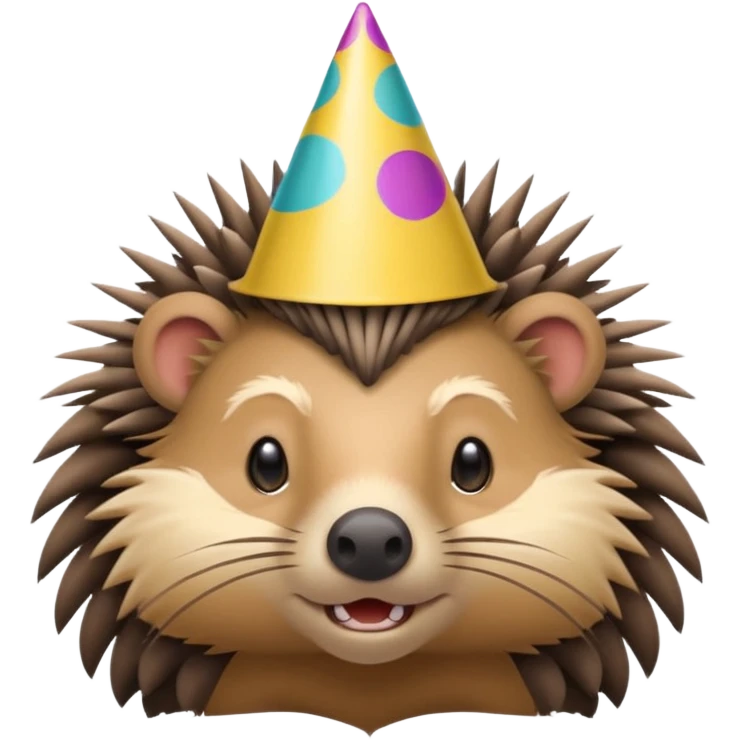 bust-up view of a porcupine with a party hat emoji