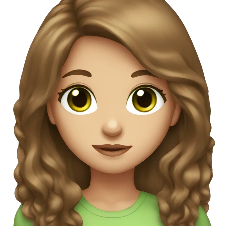 girl, brown long hair, green eyes  emoji