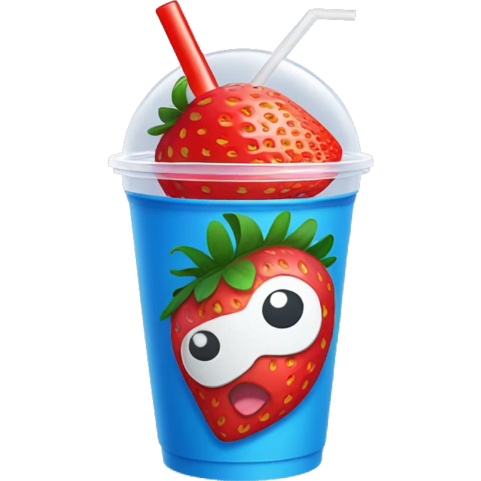 A strawberry redbull with a straw in a plastic cup emoji