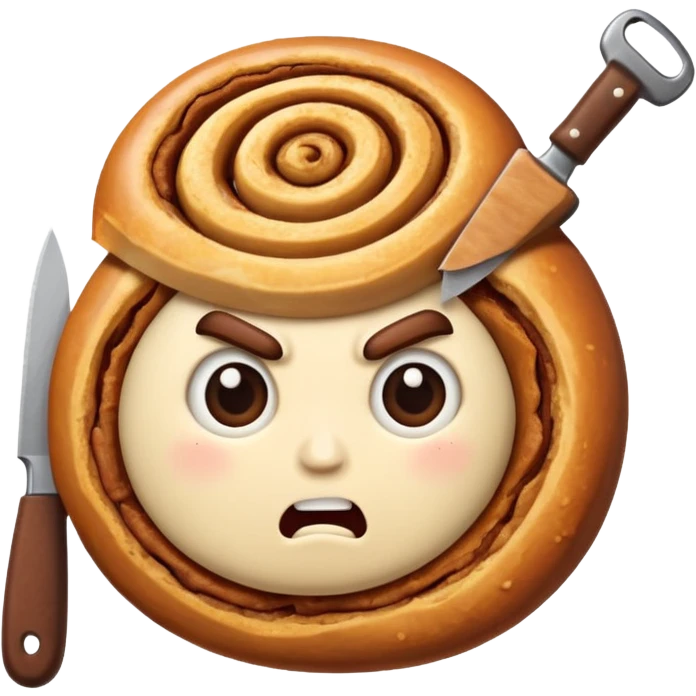 angry cinnamon roll holding weapon emoji