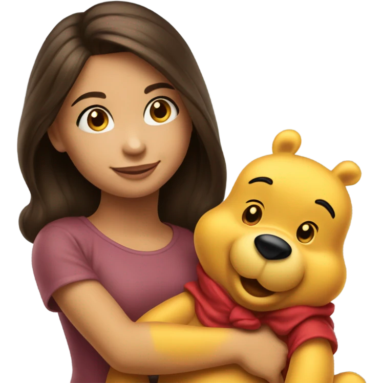 Pretty brunette girl hugging winne the Pooh  emoji