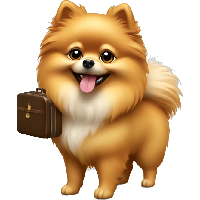 Pomeranian spitz with suitcase emoji