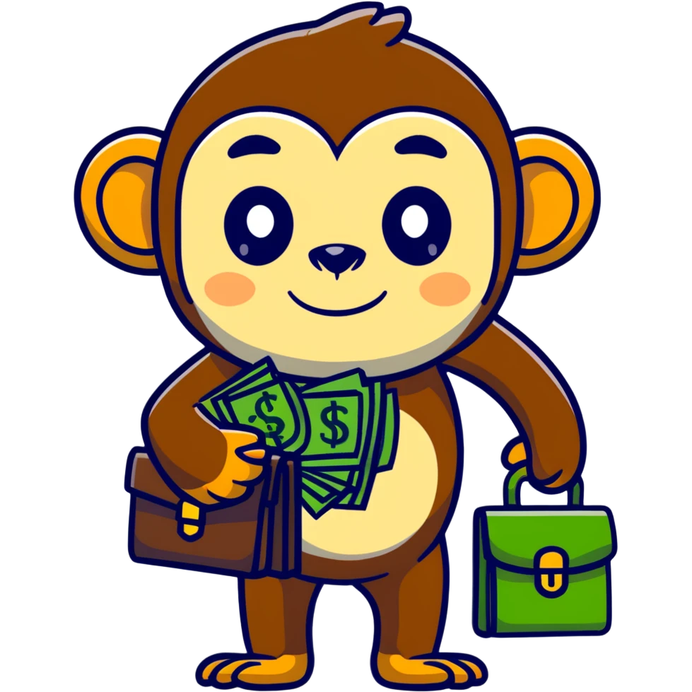 A monkey with money signs eyes carrying a briefcase fullof cash emoji