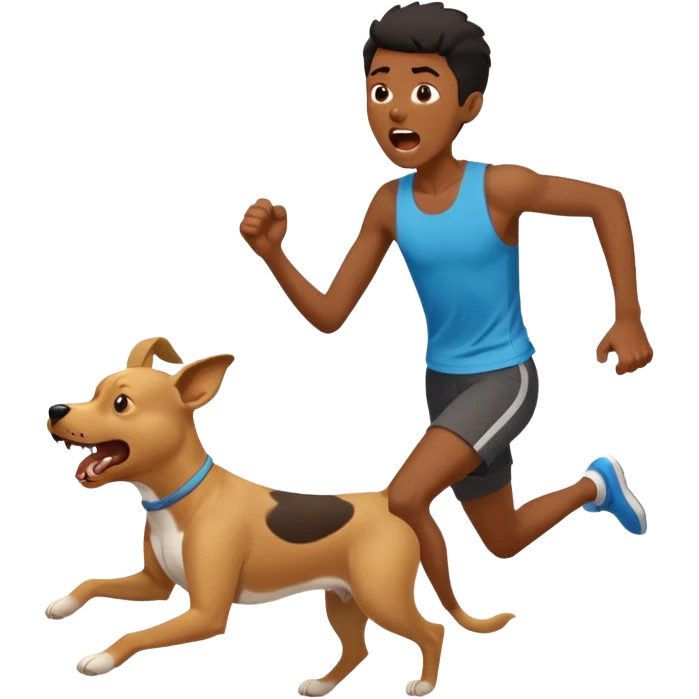 A skinny black person screaming while running from a dog emoji