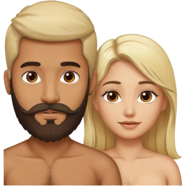 Indian man with beard holding naked blonde woman vagina emoji