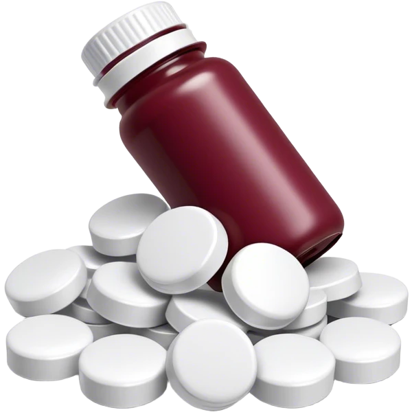 Burgundy pill bottle top with white pills inside emoji