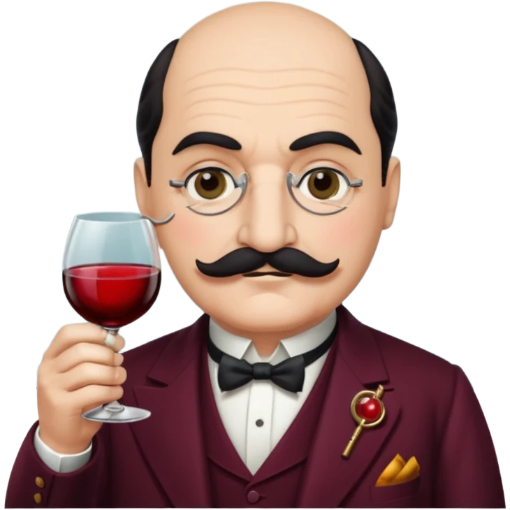 Hercule Poirot with a glass of wine emoji