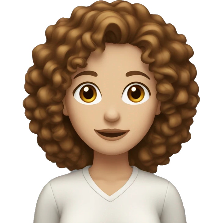 White woman with brown curly hair and brown eyes emoji