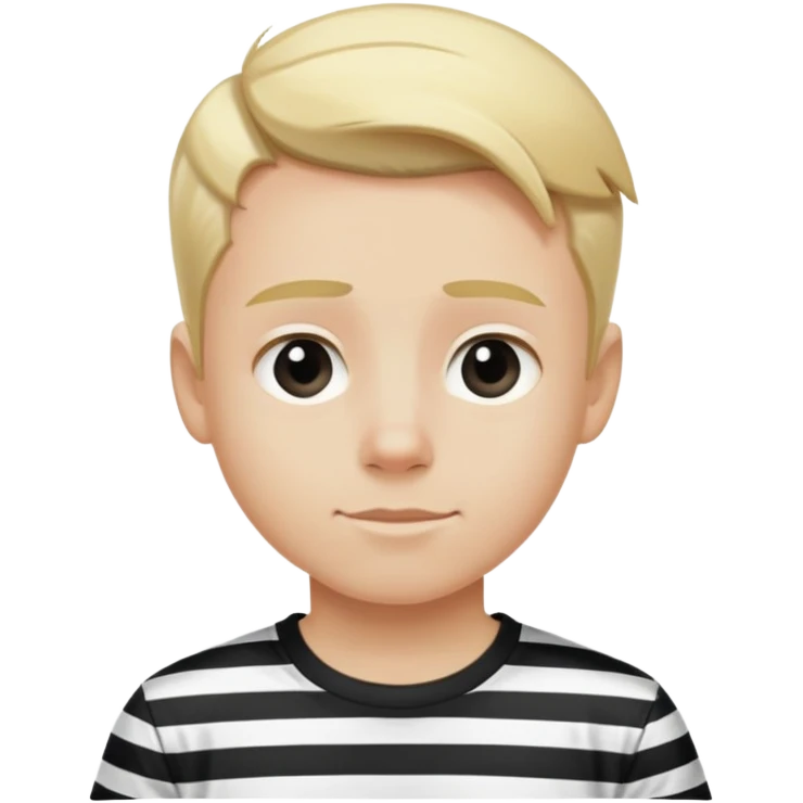 Blonde boy with hair slicked backwards, in a black and white vertical stripped t-shirt emoji