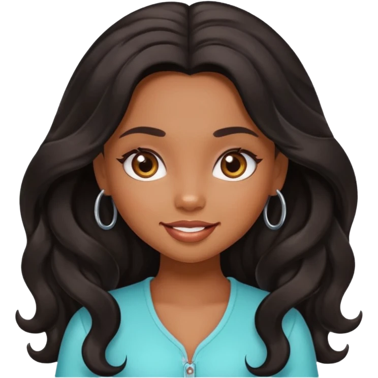 a pretty bratz brown girl with long wavy black color hair emoji