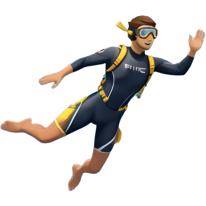 A diver mid-air, plunging from a high cliff into the sparkling ocean below. The background features rugged cliffs, clear blue water, and a bright sky, emphasizing the excitement and danger of the sport with a sense of freedom and adventure. emoji
