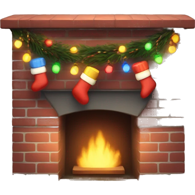 Brick Fireplace with and Christmas lights and stockings emoji