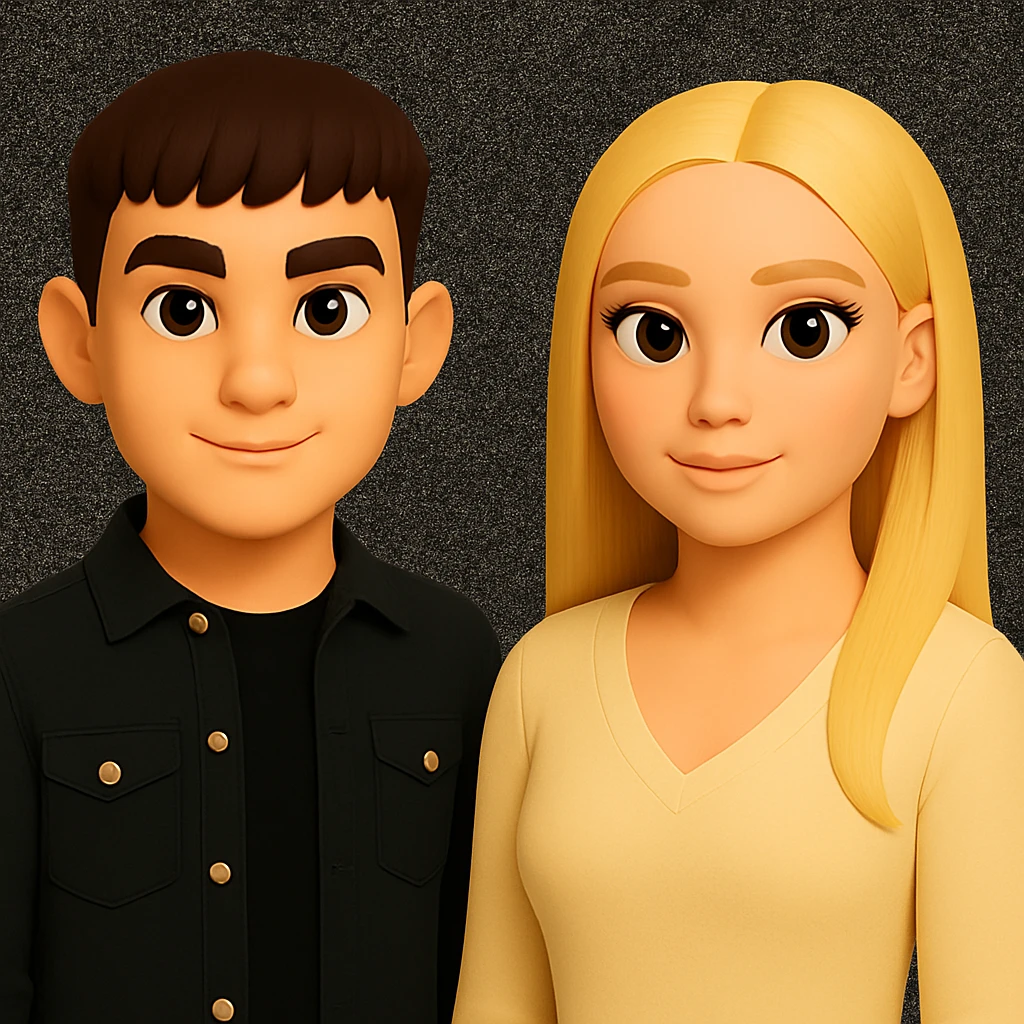 Make the people in the image stand slightly farther apart from each other, preserving the original style and background. emoji